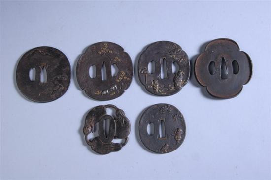 Appraisal: GROUP OF SIX IRON TSUBA SWORD GUARDS Edo period th