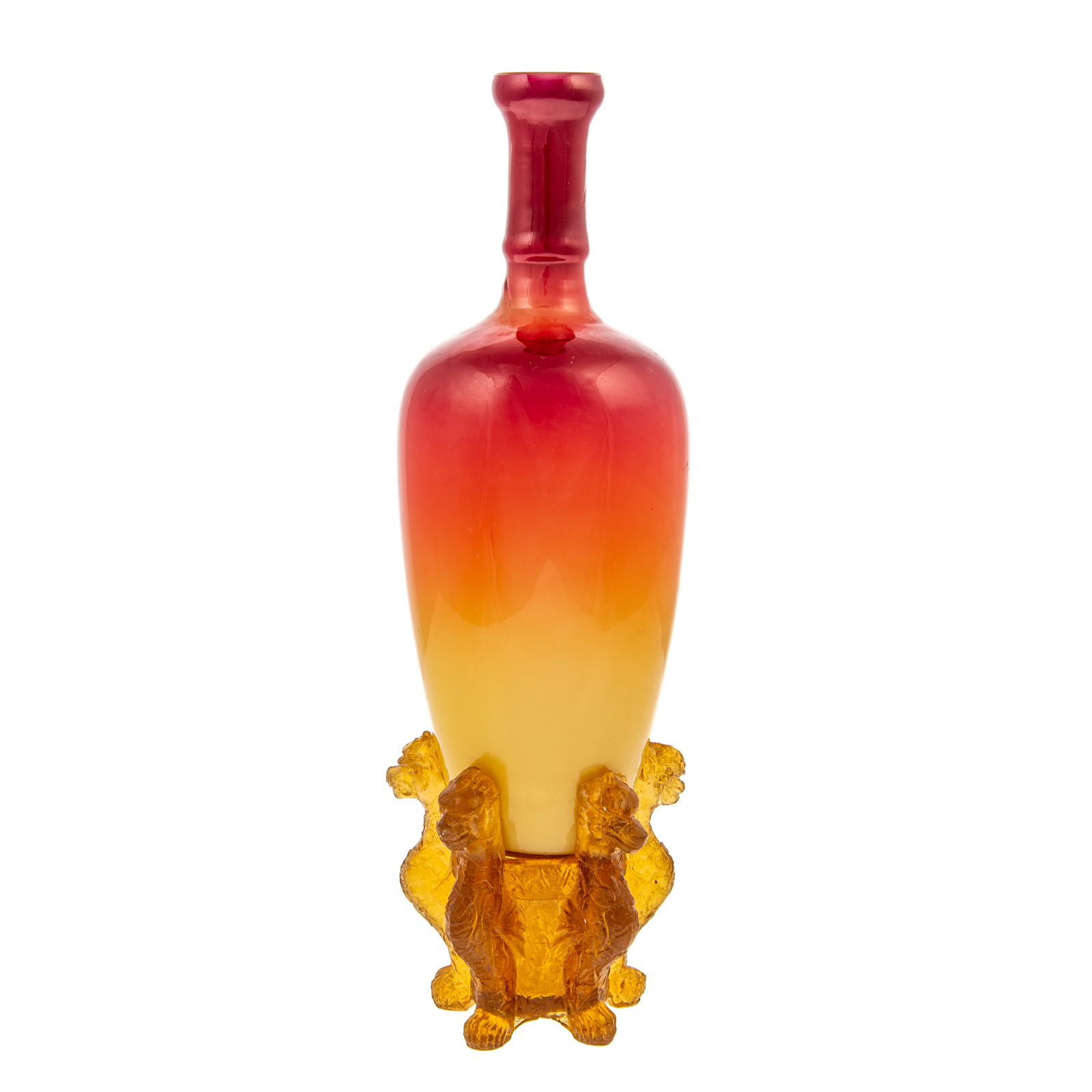 Appraisal: WHEELING PEACHBLOW GLASS MORGAN VASE Late th early th century