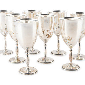 Appraisal: Eight Mexican Silver Goblets Mid th Century marked 'Sterling' and