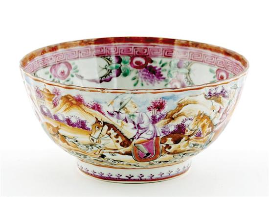 Appraisal: Chinese Export Mandarin hunting scene bowl th century scalloped rim