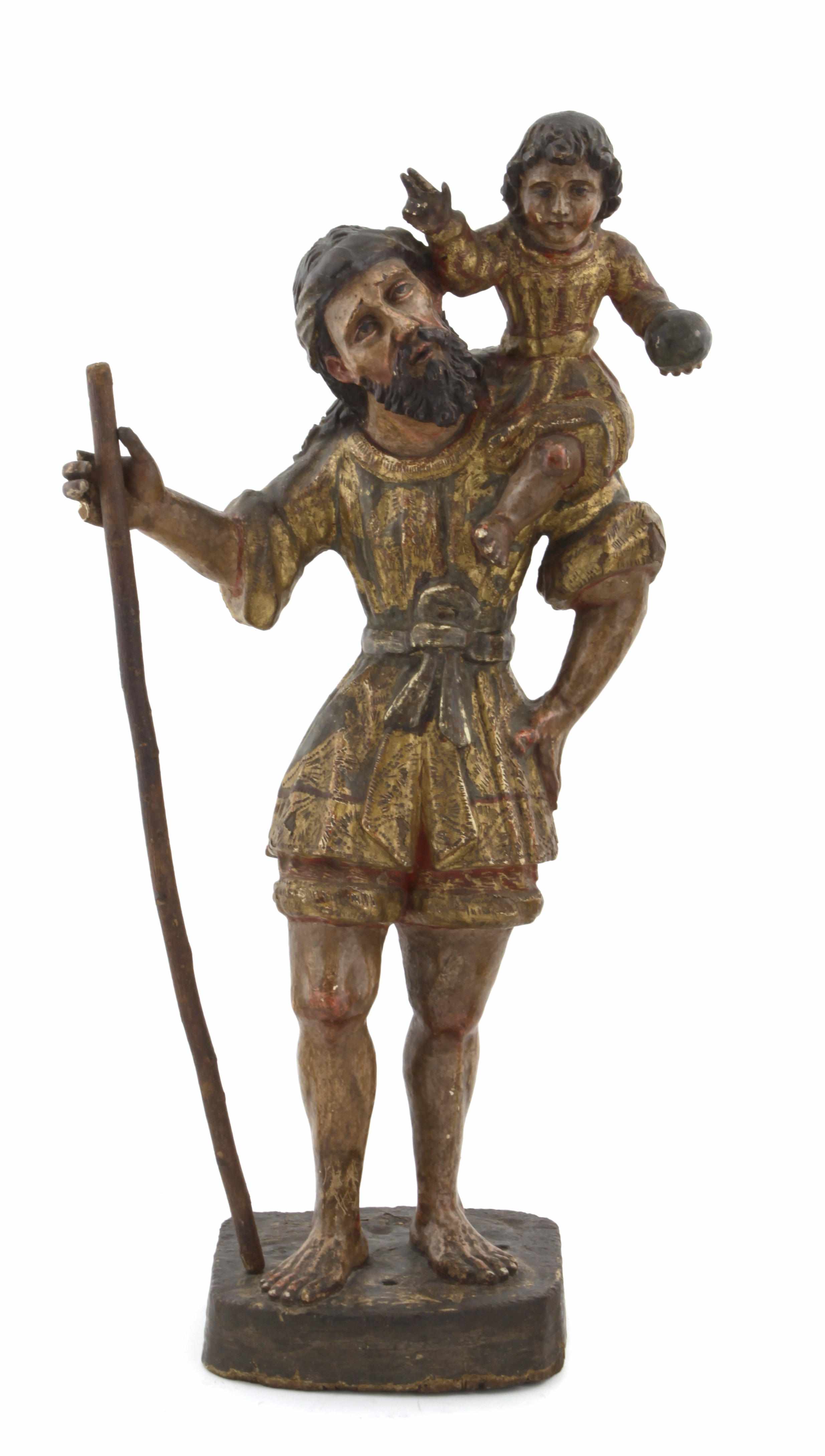 Appraisal: A Spanish polychrome decorated carved wood figural group of a