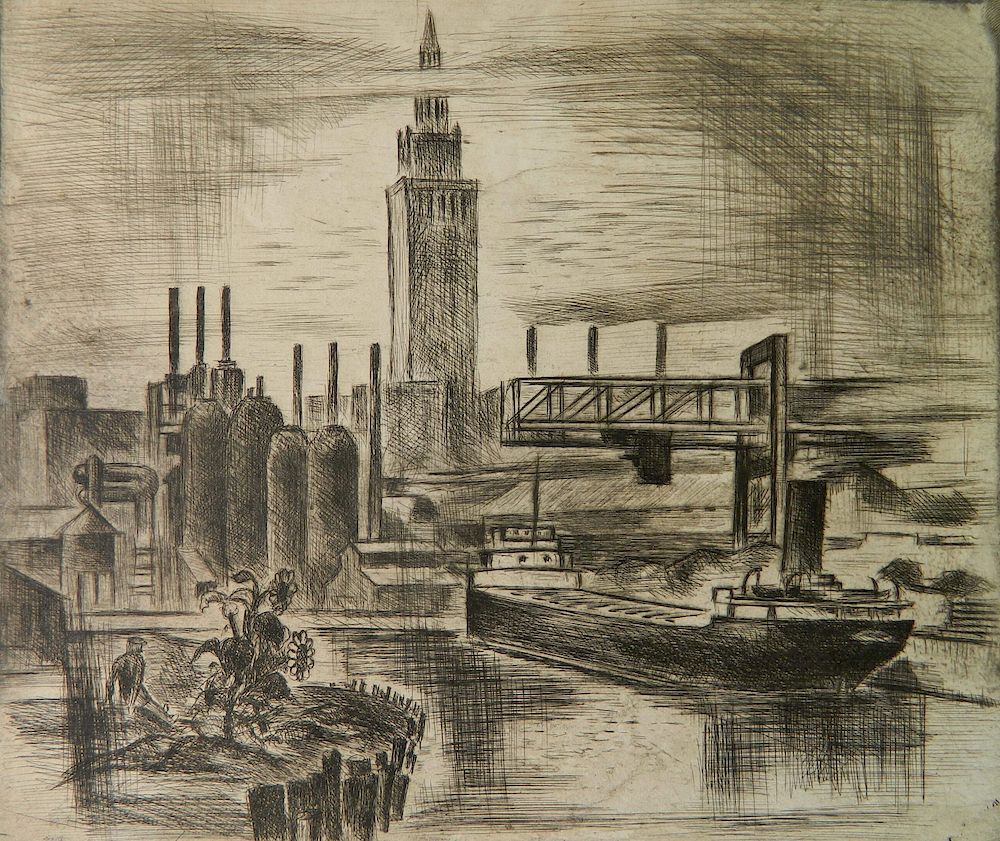 Appraisal: Kalman Kubinyi etching Kalman Kubinyi American - - ''Lake Port''-