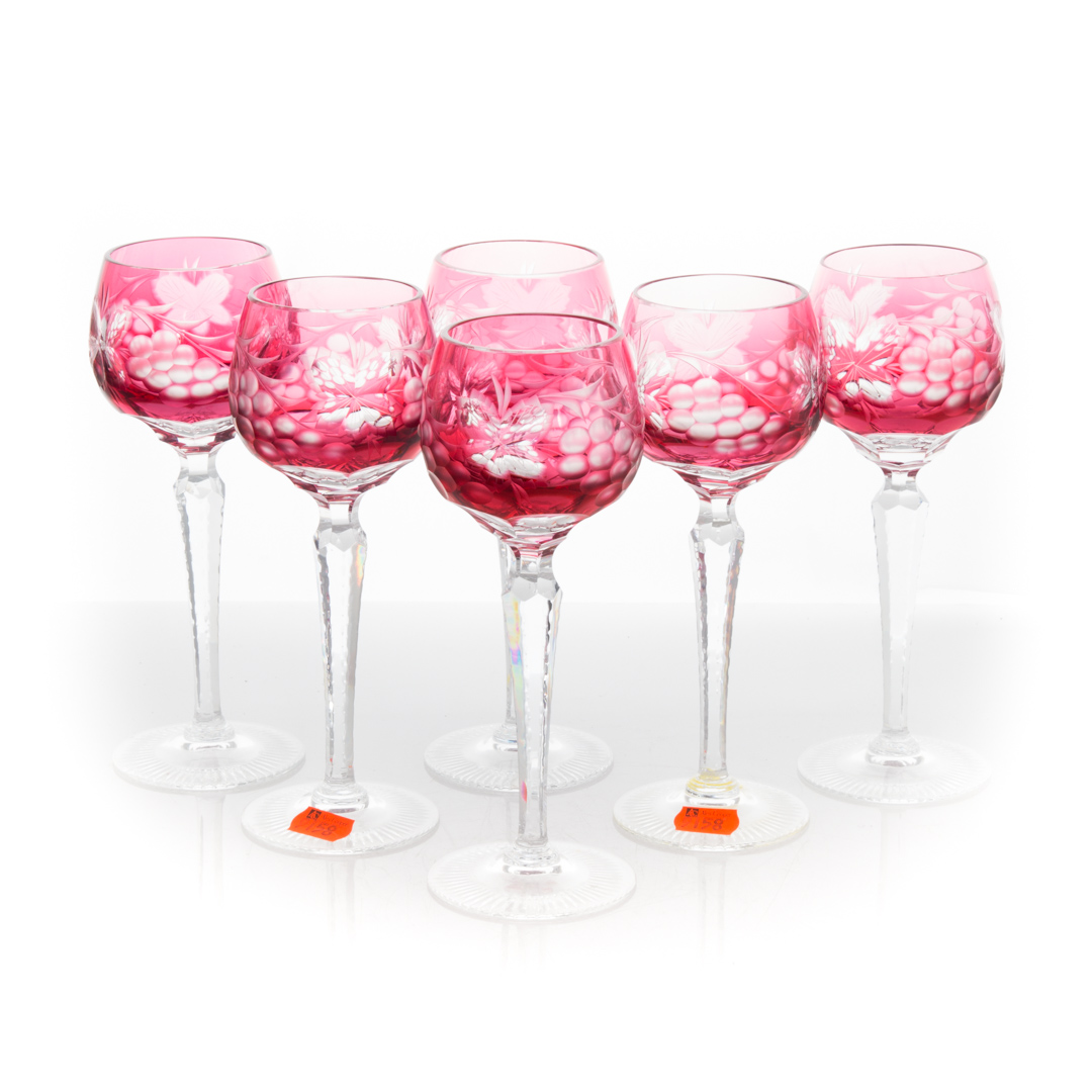 Appraisal: Six cut-to-clear cranberry glass stems