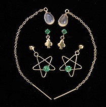 Appraisal: A Group of k Gold Emerald and Moonstone Earrings An