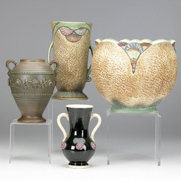 Appraisal: WELLER Four items Patra jardiniere firing line and vase one