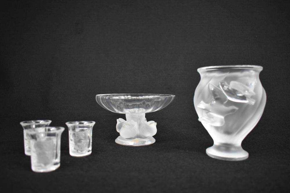 Appraisal: FIVE LALIQUE COLORLESS GLASS ITEMSModern Each signed Comprised of a