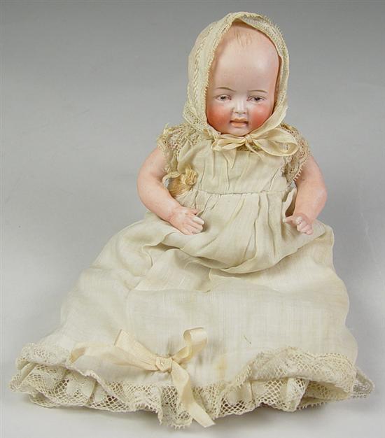 Appraisal: German All-Bisque character Baby with Dome Head Brown painted intaglio