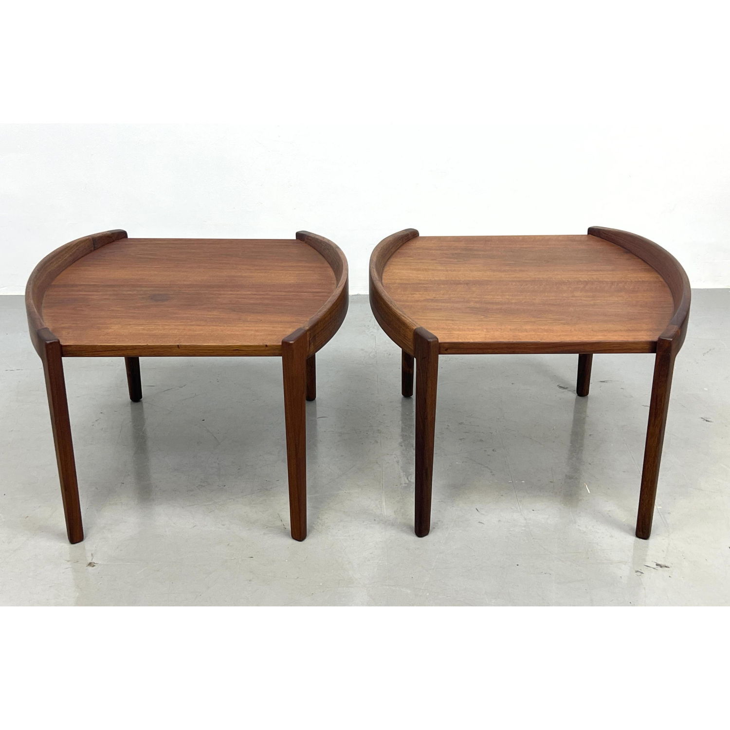 Appraisal: PR JENS RISOM barrel side tables Walnut Signed with tag