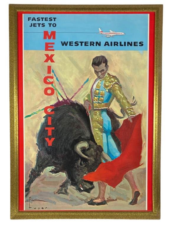 Appraisal: Western Airlines Mexico City Vintage Travel PosterFrame x Image and