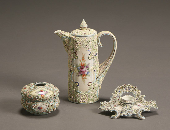 Appraisal: Japanese Satsuma-Type Floral Covered Ewer a Hair Receiver and an