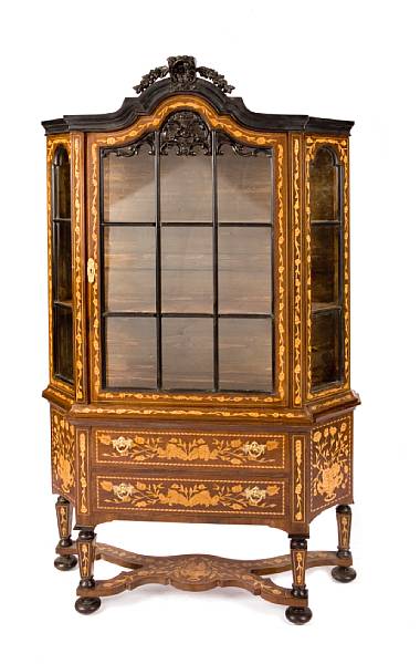 Appraisal: A Dutch marquetry style vitrine cabinet height ft in width