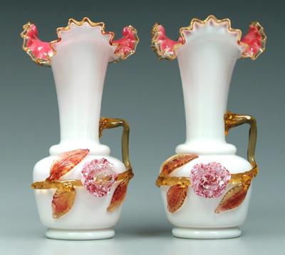 Appraisal: Pair cased glass vases applied twigs leaves and flowers possibly