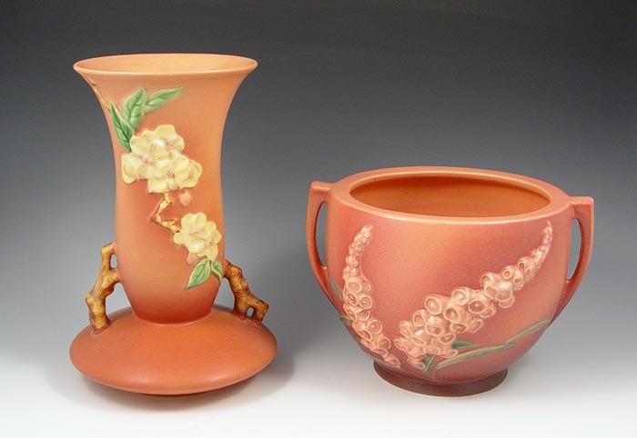 Appraisal: TWO PIECE PINK ROSEVILLE POTTERY Foxglove - '' Apple Blossom