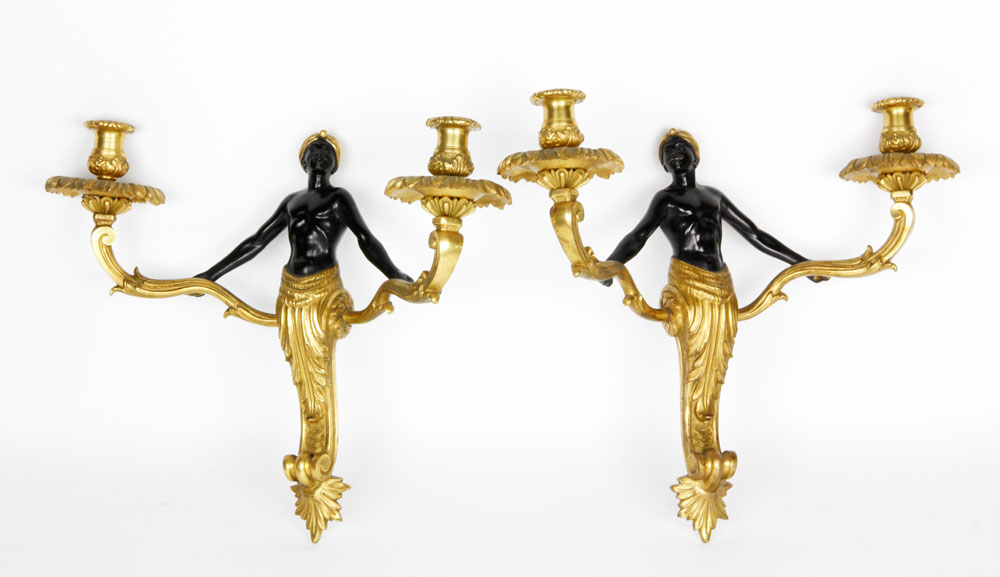 Appraisal: - th C French Blackamoor Sconces th century French blackamoor