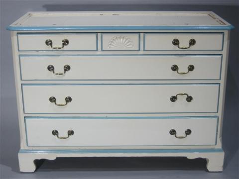 Appraisal: DOROTHY DRAPER WHITE BLUE CHEST OF DRAWERS The rectangular top