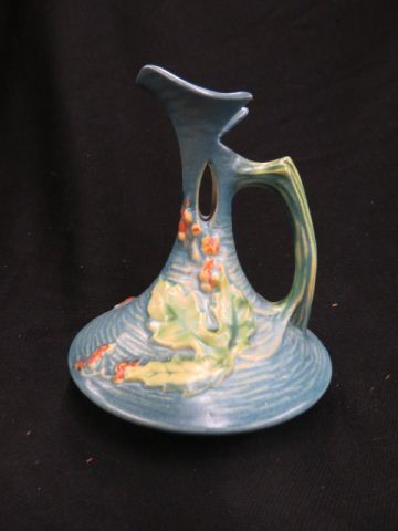 Appraisal: Roseville Bushberry Pottery Ewer blue - excellent