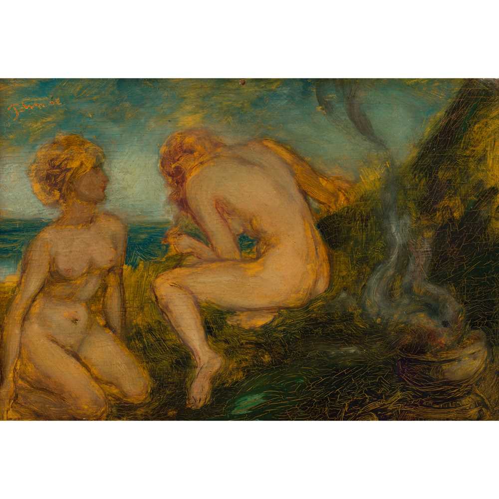 Appraisal: FOLLOWER OF AUGUSTUS EDWIN JOHN WELSH - SIRENS BY FIRELIGHT