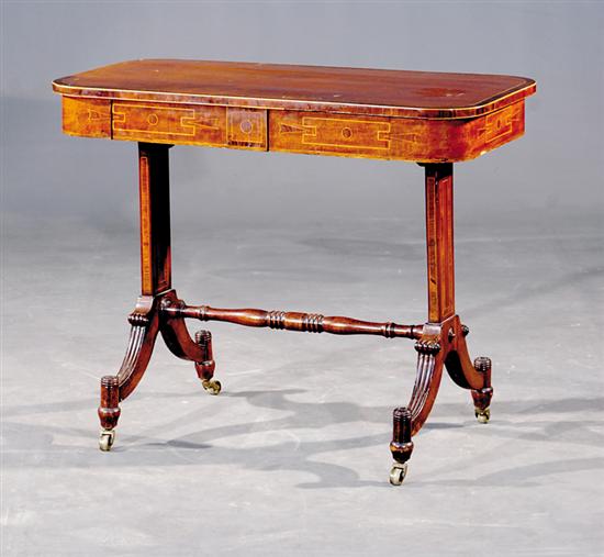 Appraisal: Regency inlaid mahogany writing table th century crossbanded top over