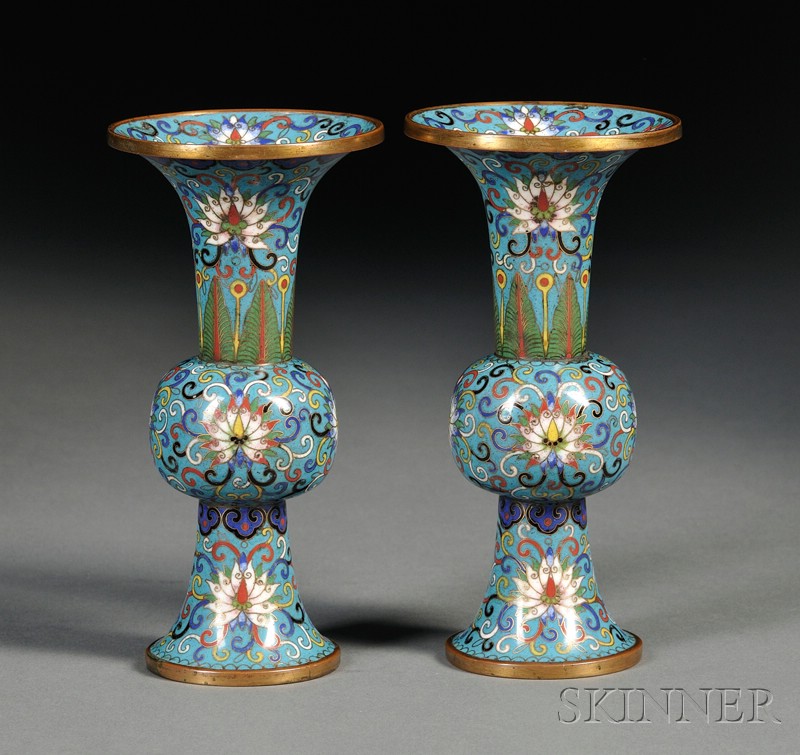 Appraisal: Pair of Cloisonne Beakers China th century ritual bronze Ku