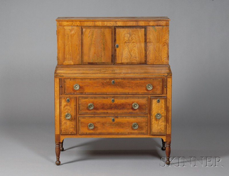 Appraisal: Federal Cherry and Wavy Birch Inlaid Desk northern New England