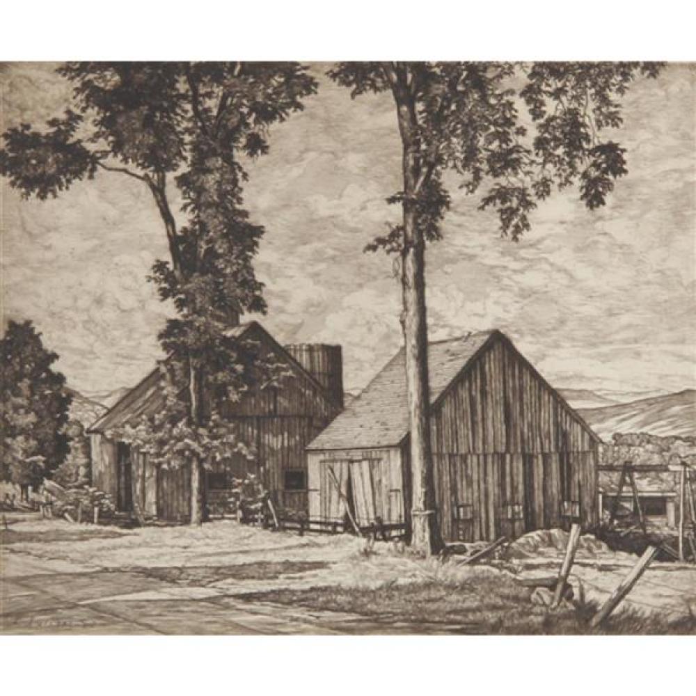 Appraisal: LUIGI LUCIONI AMERICAN - RURAL SCENE WOODBLOCK PRINT H X