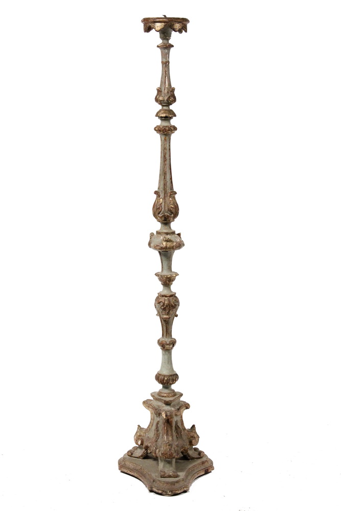 Appraisal: ITALIAN PRICKET CANDLE STAND - Early Polychrome Softwood Floor Candle