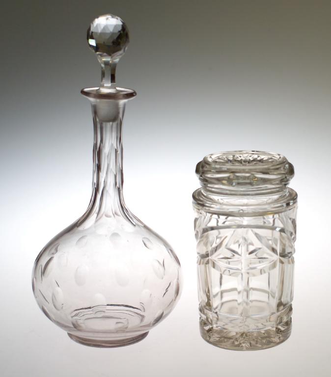 Appraisal: VICTORIAN CUT-GLASS PICKLE JAR together with a globe and shaft