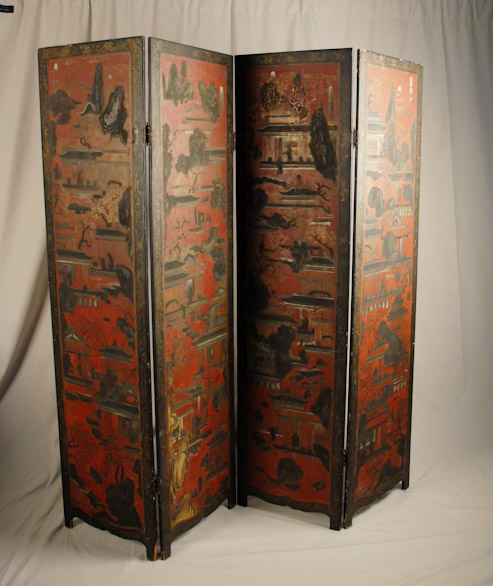 Appraisal: A th C Chinese Lacquer Screen having four panels with