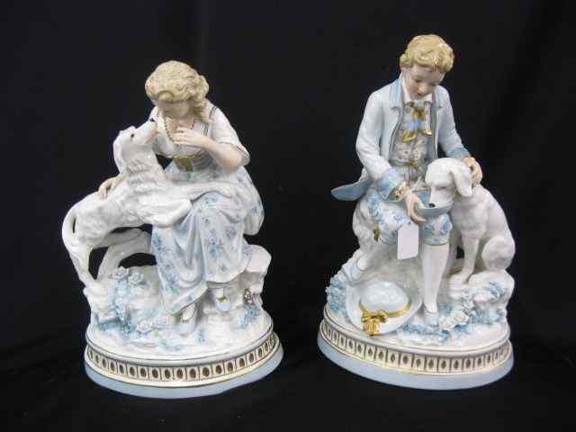 Appraisal: Pair of Andrea Porcelain Figurines boy girl both with dogs