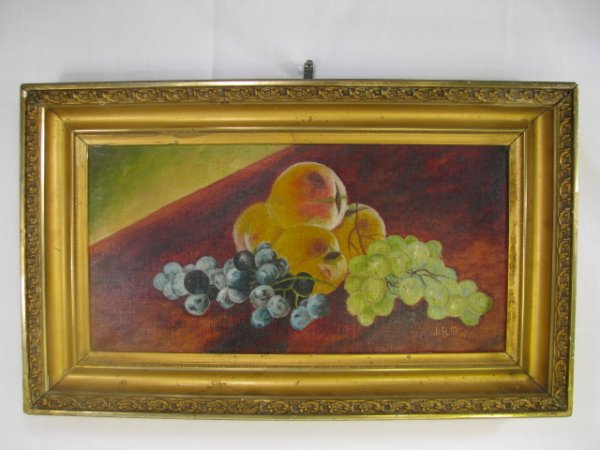 Appraisal: Oil on canvas still life painting of fruit signed J