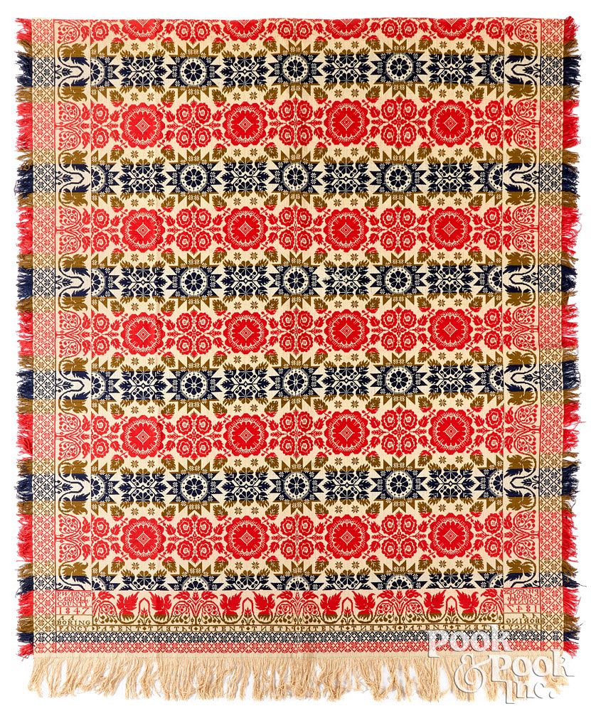 Appraisal: Maryland Jacquard coverlet Maryland Jacquard coverlet inscribed P Warner Carroll