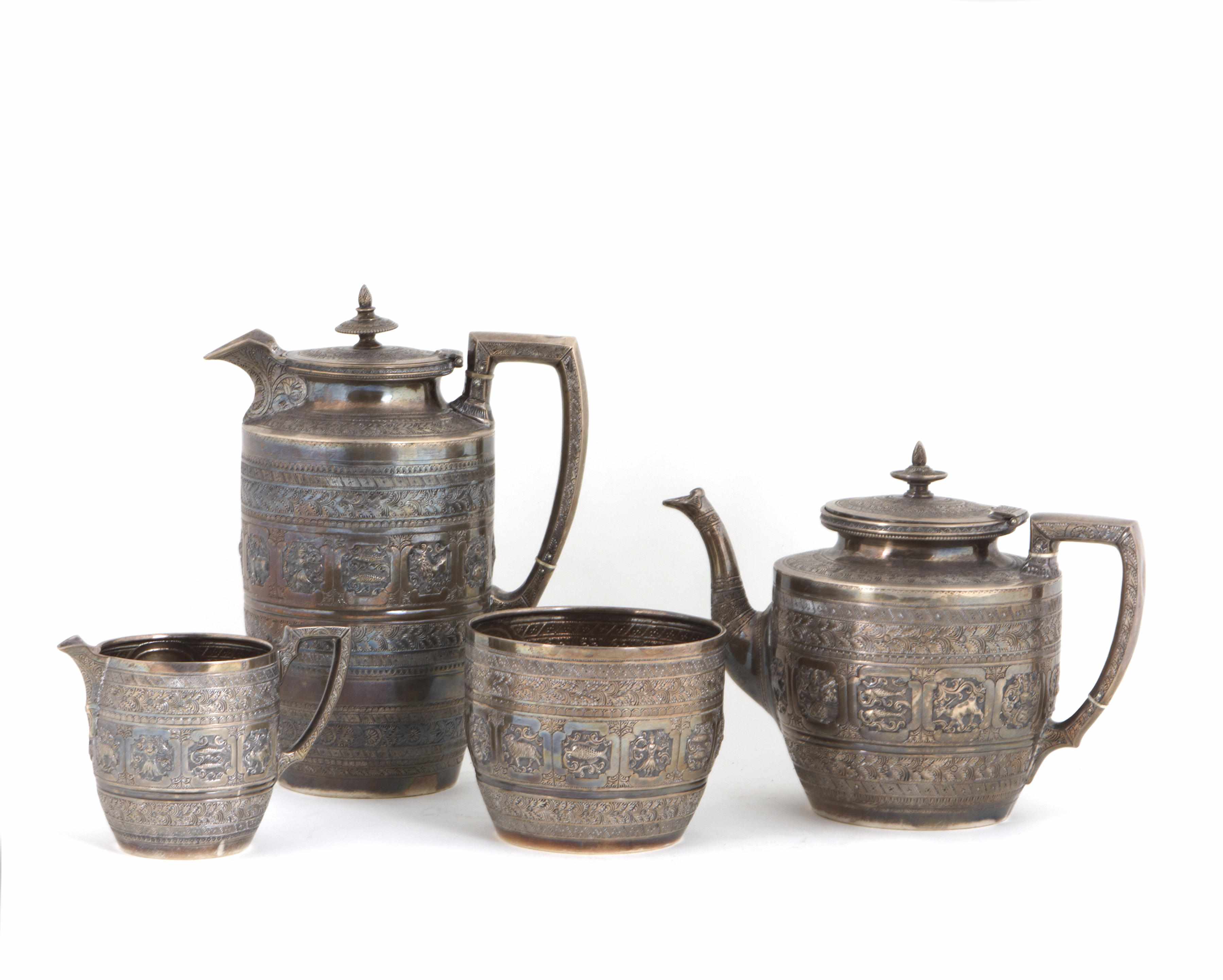 Appraisal: A Scottish Victorian silver four piece Zodiac tea set by