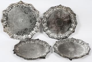 Appraisal: SILVERPLATE SERVING TRAYS PIECES SILVERPLATE SERVING TRAYS PIECES DIA -