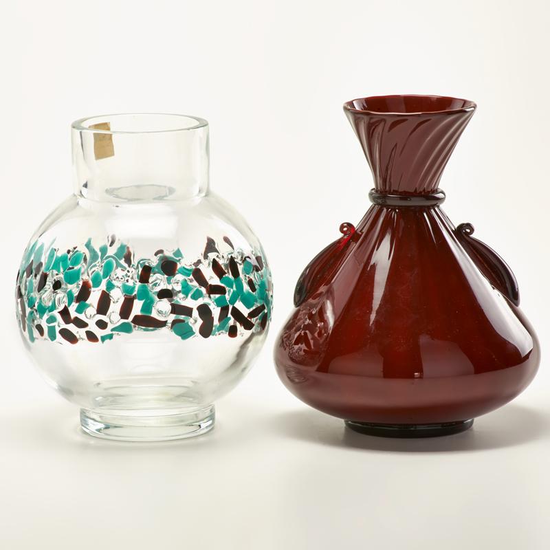 Appraisal: SALVIATI Confetti glass bulbous vase together with two handled vase