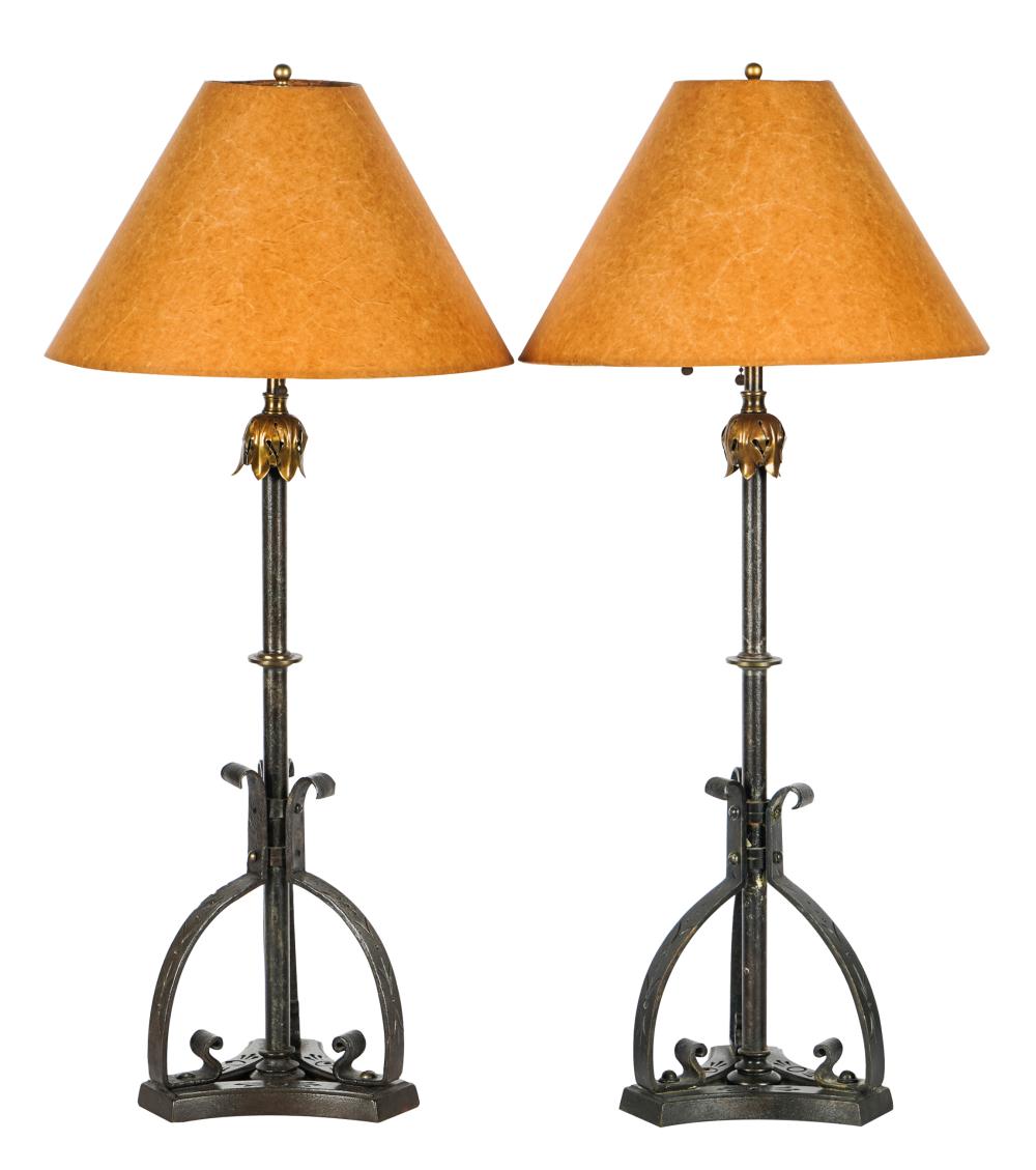 Appraisal: PAIR OF SPANISH REVIVAL METAL TABLE LAMPSsecond quarter th century