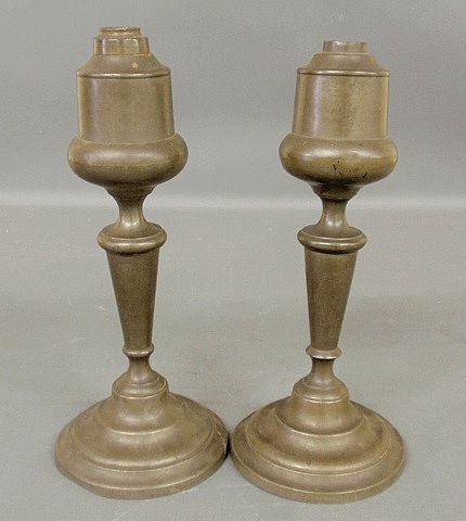 Appraisal: - Pair of pewter whale oil lamps signed Capen Molineux