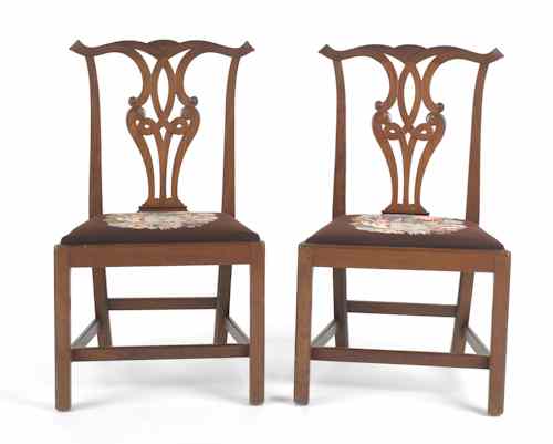 Appraisal: Pair of New England Chippendale mahogany dining chairs ca