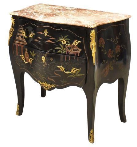 Appraisal: Louis XV style marble-top bombe commode th c black lacquered