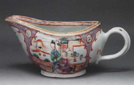 Appraisal: Chinese Export porcelain sauceboat in the ''Mandarin'' palette circa in