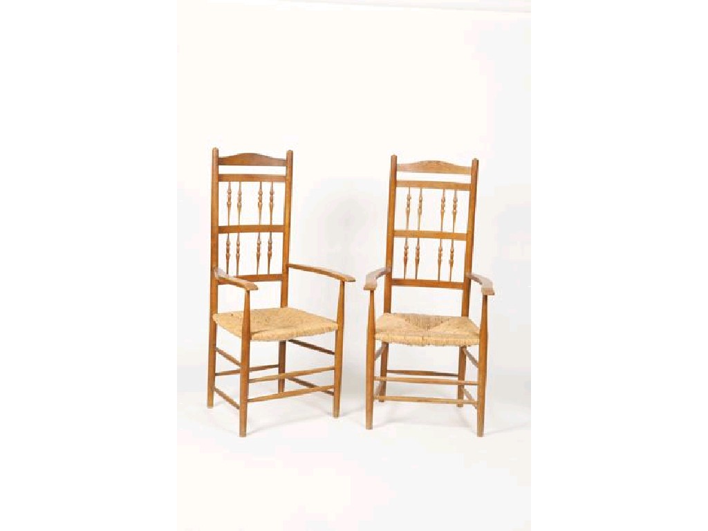 Appraisal: ERNEST W GIMSON A PAIR OF RUSH SEATED ARMCHAIRS the