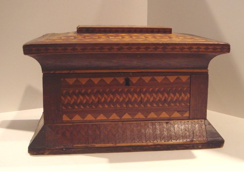 Appraisal: Title Inlaid box domed lid with tumbling blocks design Dimensions