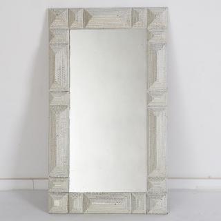 Appraisal: White painted Tramp Art mirror White painted Tramp Art mirror