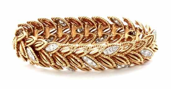 Appraisal: Van Cleef Arpels diamond and gold bracelet leaf design links