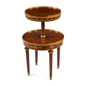 Appraisal: A Napoleon III Style Gilt Bronze Mounted Parquetry Two-Tier Table