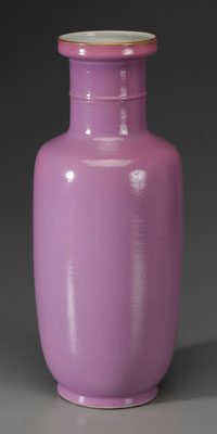 Appraisal: Pink-Ground Rouleau Porcelain Vase Chinese th century molded bowstring at