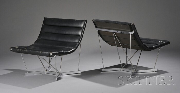 Appraisal: George Nelson Associates Catenary Chairs Leather chrome-plated steel and enameled