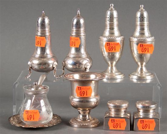 Appraisal: Group of American silver table articles comprising three pairs of