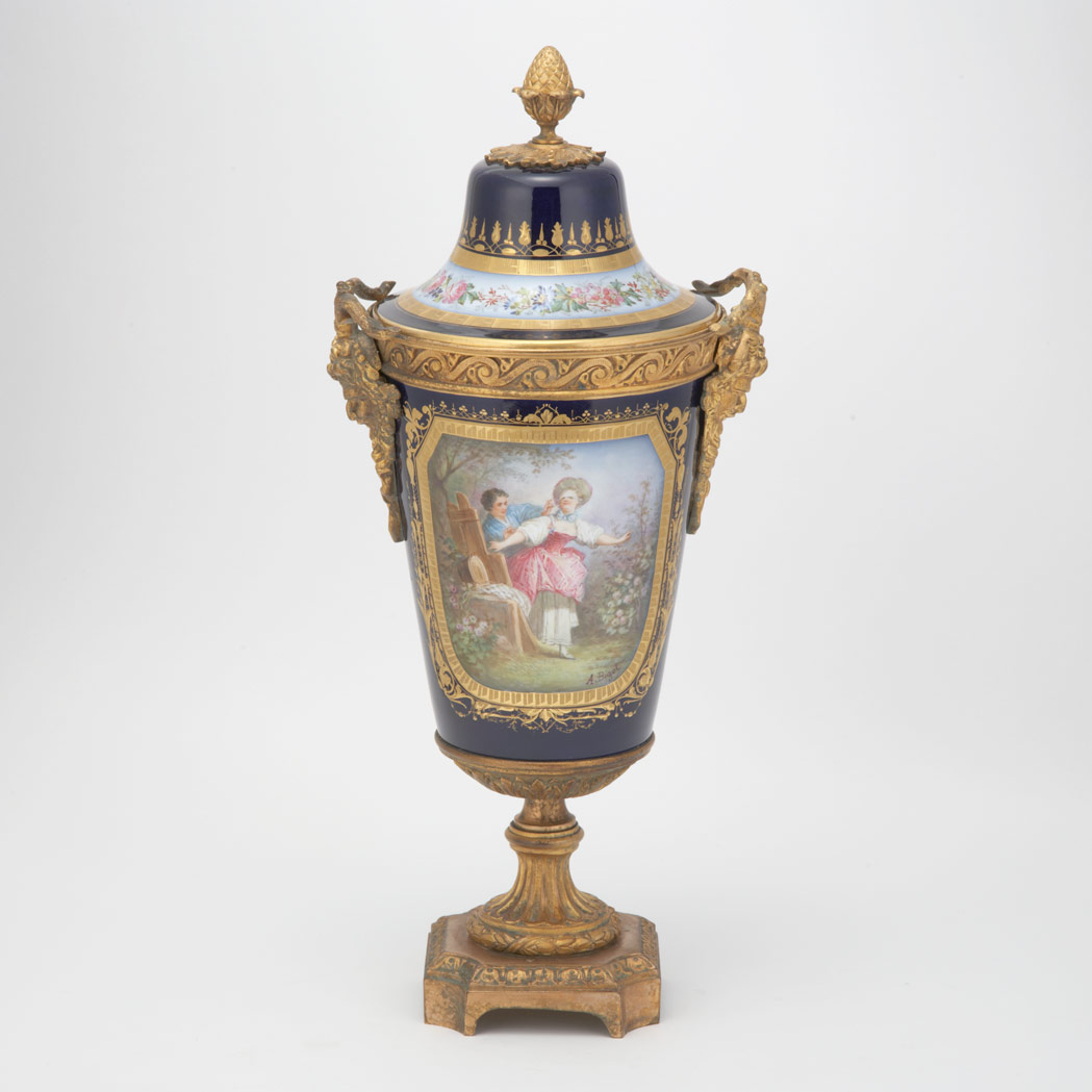 Appraisal: Sevres Style Gilt-Metal Mounted Porcelain Urn First quarter of the