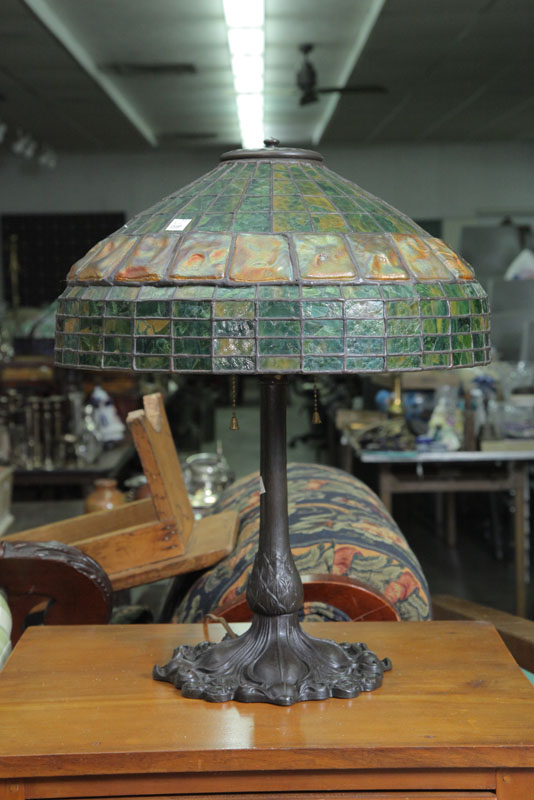 Appraisal: TABLE LAMP Cast Art Nouveau style base with an iridescent