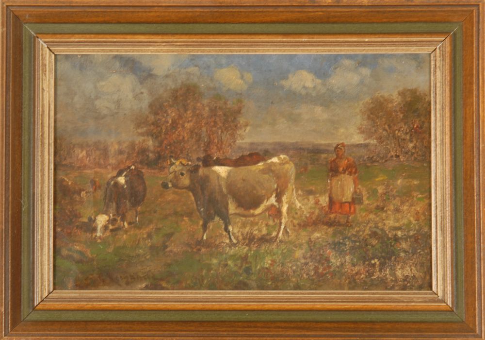 Appraisal: SCOTT LEIGHTONAmerican - Pasture scene with cows Signed lower left